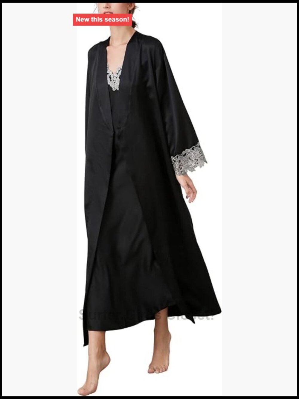 2 Piece Satin Nightgown and Robe Lace Pajamas Set V Neck Sleepwear